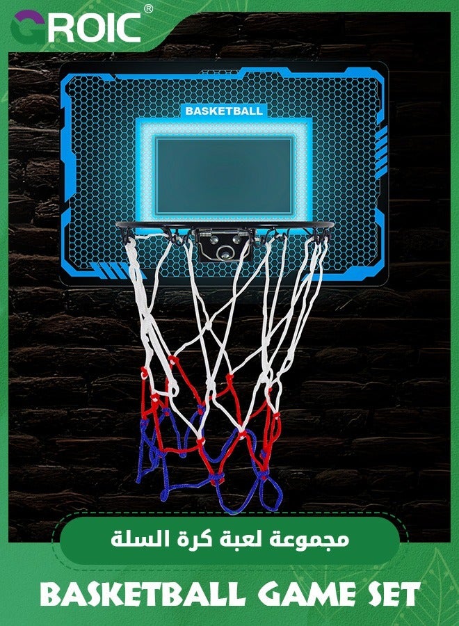 Indoor Mini Basketball Hoop for Kids,Basketball Hoops Over The Door with LED Lighting, Mini Hoop with Scoreboard & 3 Balls,Basketball Toys