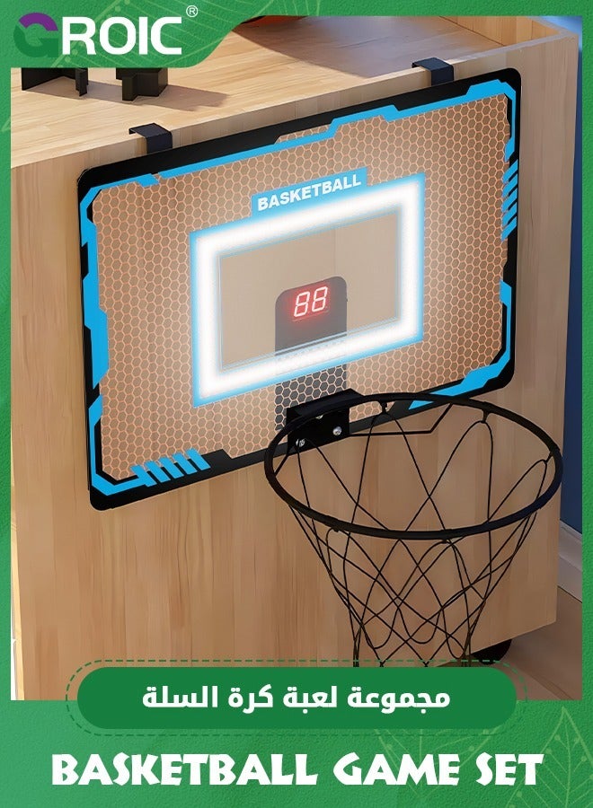 Indoor Mini Basketball Hoop for Kids,Basketball Hoops Over The Door with LED Lighting, Mini Hoop with Scoreboard & 3 Balls,Basketball Toys