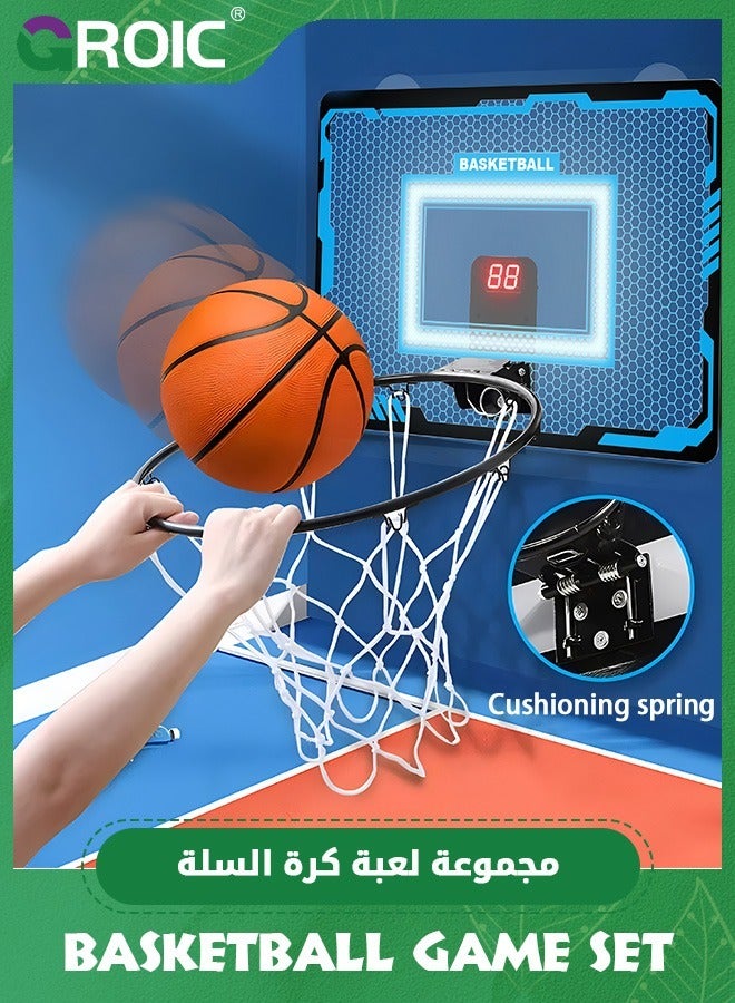 Indoor Mini Basketball Hoop for Kids,Basketball Hoops Over The Door with LED Lighting, Mini Hoop with Scoreboard & 3 Balls,Basketball Toys