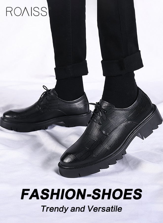 Formal Business Leather Shoes for Men Round Toe Low Top Lace up Front Anti Slip Height Increasing Shoes Mens High Fashion Textures Soft Sole Comfort Wedding Groom Shoes