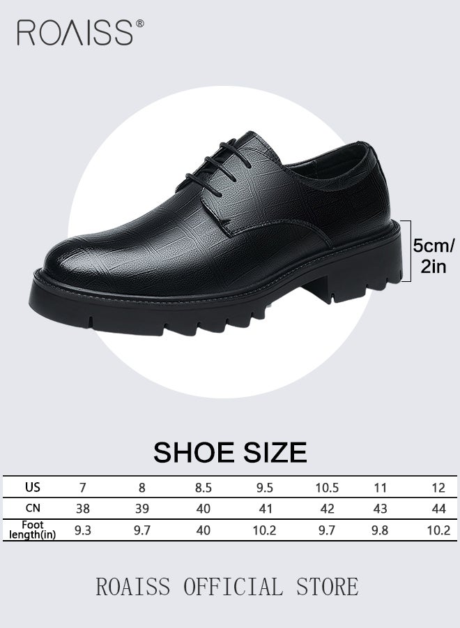 Formal Business Leather Shoes for Men Round Toe Low Top Lace up Front Anti Slip Height Increasing Shoes Mens High Fashion Textures Soft Sole Comfort Wedding Groom Shoes