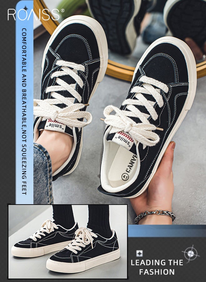 Classic Canvas Shoes for Men Soft Sole Comfort Breathable Outdoor Training Skateboard Shoes Mens Low Top Lace up Front Anti Slip Sneakers Youth Casual Wear Resistant Flat Sports Shoes