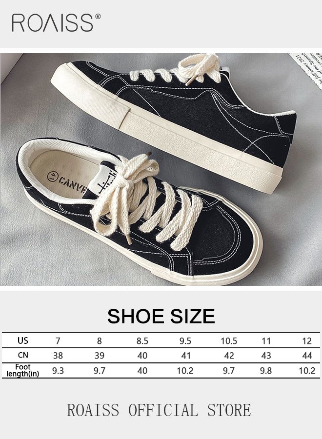 Classic Canvas Shoes for Men Soft Sole Comfort Breathable Outdoor Training Skateboard Shoes Mens Low Top Lace up Front Anti Slip Sneakers Youth Casual Wear Resistant Flat Sports Shoes