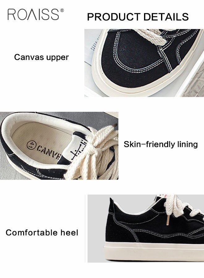 Classic Canvas Shoes for Men Soft Sole Comfort Breathable Outdoor Training Skateboard Shoes Mens Low Top Lace up Front Anti Slip Sneakers Youth Casual Wear Resistant Flat Sports Shoes