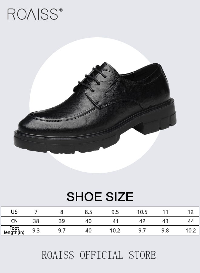 Formal Business Leather Shoes for Men Round Toe Low Top Lace up Front Anti Slip Height Increasing Shoes Mens Burnished Premium Textured Soft Sole Comfort Wedding Groom Shoes