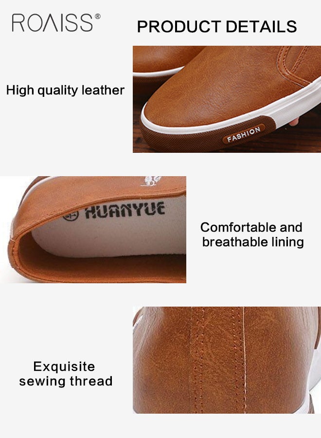 Fashion Business Leather Flat Shoes for Men Simple Pattern Round Toe Low Top Soft Sole Casual Slip-On Shoes Mens Wear Resistant Anti Slip Breathable Comfort Driving Shoes