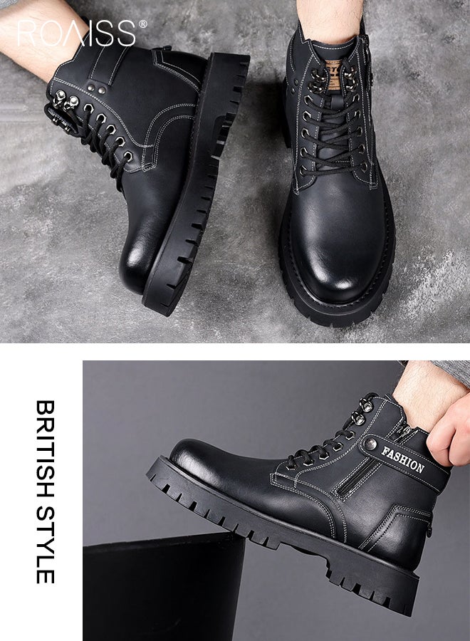 High Cut Martin Boots for Man British Style Retro Business Leather Shoes Round Toe Lace up Front Work Shoes Burnished Premium Textured Anti Slip Breathable Wear Resistant Casual Shoes