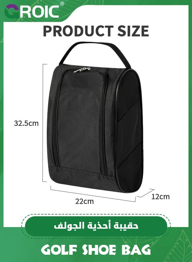 Golf Shoe Bag, with Large Pockets for Socks, Gloves, Tees, Balls, Brush, Designed with a Buckle Top Carry Handle, Zippered Sport Shoe Carrier Bags with Ventilation, Unique Golf Gifts for Unisex