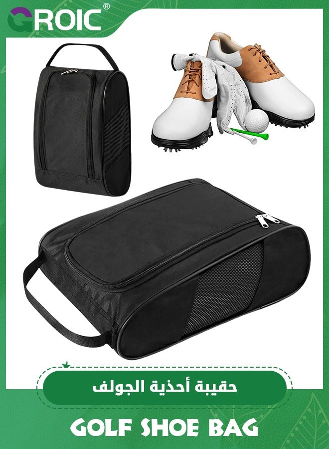 Golf Shoe Bag, with Large Pockets for Socks, Gloves, Tees, Balls, Brush, Designed with a Buckle Top Carry Handle, Zippered Sport Shoe Carrier Bags with Ventilation, Unique Golf Gifts for Unisex