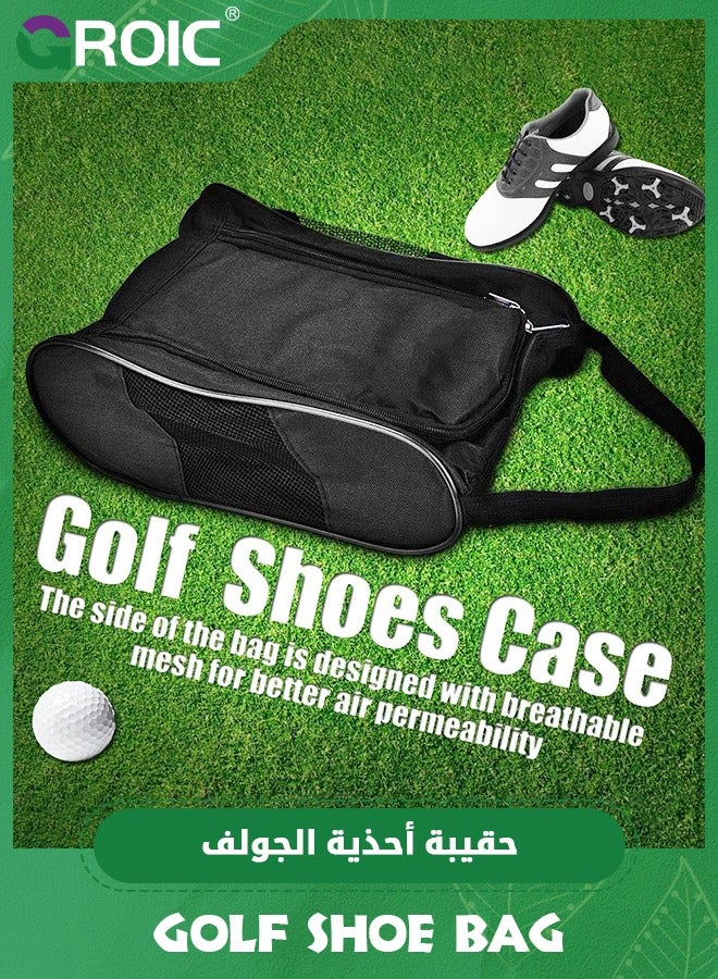 Golf Shoe Bag, with Large Pockets for Socks, Gloves, Tees, Balls, Brush, Designed with a Buckle Top Carry Handle, Zippered Sport Shoe Carrier Bags with Ventilation, Unique Golf Gifts for Unisex