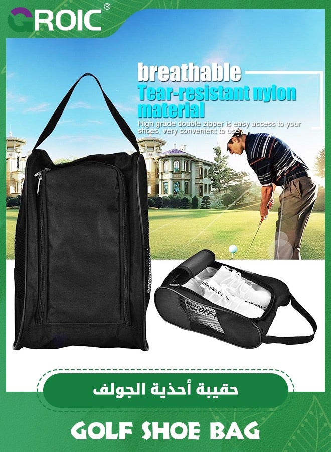 Golf Shoe Bag, with Large Pockets for Socks, Gloves, Tees, Balls, Brush, Designed with a Buckle Top Carry Handle, Zippered Sport Shoe Carrier Bags with Ventilation, Unique Golf Gifts for Unisex