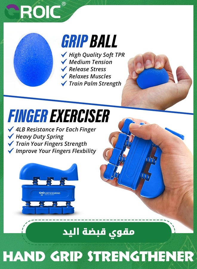 4 Pack Hand Grip Strengthener Trainer with Adjustable Resistance,Forearm Hand Grip Strength Exerciser,Finger Exerciser, Finger Stretcher, Stress Relief Ball for Muscle Building