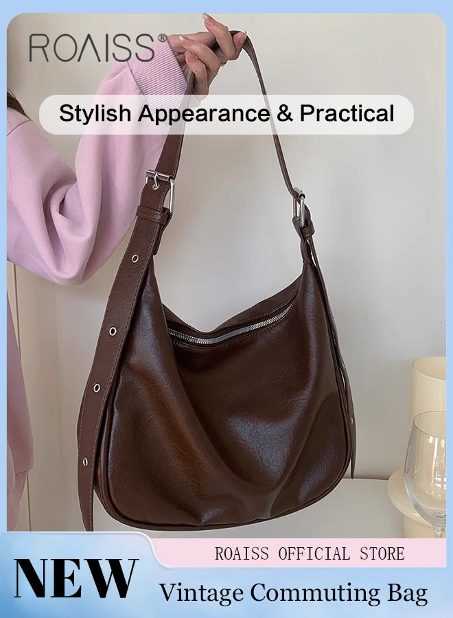 Fashion Largecapacity Handbag for Women Casual Lazy Style Versatile Commuter Adjustable Shoulder Strap Shoulder Bag Convenient Magnetic Buckle Practical Wear Resistant Tote Bag