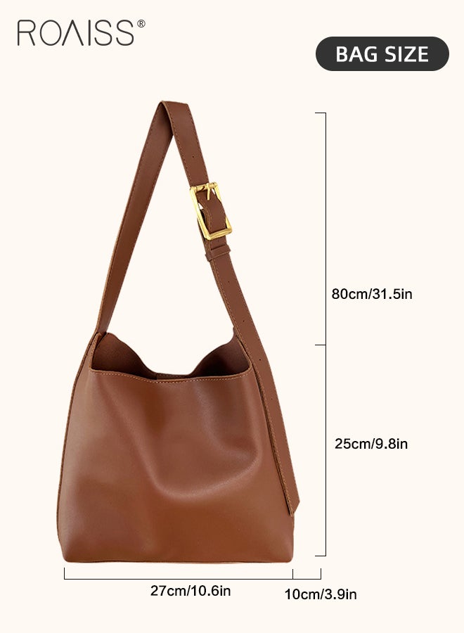 Versatile Large Capacity Bucket Bag for women Convenient Magnetic texture metal buckle Tote Bag Lazy Style Retro Niche Design Practical Wear Resistant Shoulder Crossbody Bag