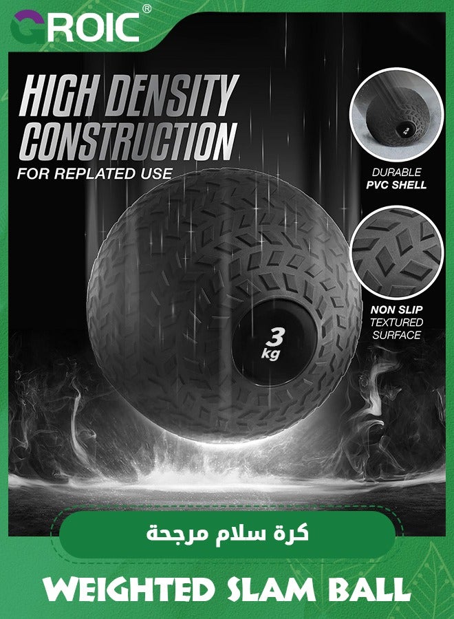 3 KG Medicine Ball, Weighted Slam Balls, Tread Textured Grip Dead Weight Balls, Durable PVC Sand Filled Workout Ball for  for Strength and Conditioning Exercises, Cardio and Core Strengthen