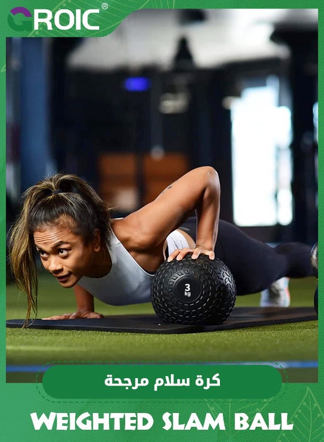 3 KG Medicine Ball, Weighted Slam Balls, Tread Textured Grip Dead Weight Balls, Durable PVC Sand Filled Workout Ball for  for Strength and Conditioning Exercises, Cardio and Core Strengthen