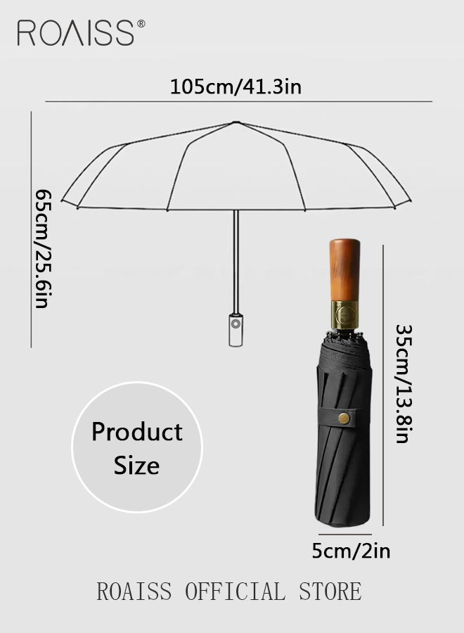 Unisex Multi Functional Semi Automatic Umbrella with Wooden Shaft Windproof Reinforced Dual Person Business Style 72 Rib Large Canopy Semi Automatic Umbrella for Rain or Shine