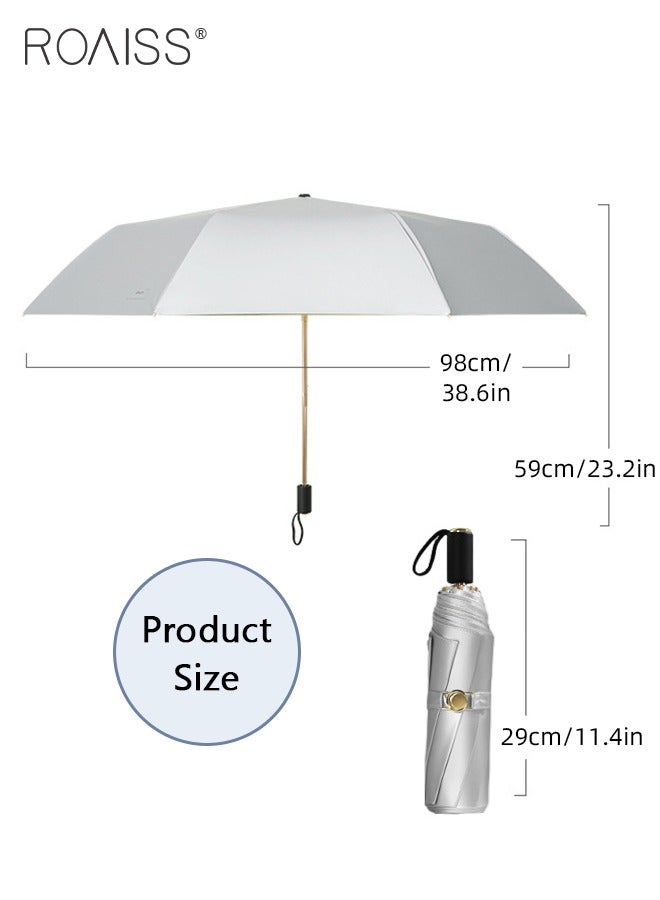 3 Fold Multi-functional Sun Umbrella with Super Sun and UV Protection Double-Layer Vinyl Sunshade 8 Rib Design for Rain and Shine Upf50+ Suitable for Commuting and Traveling Outdoors
