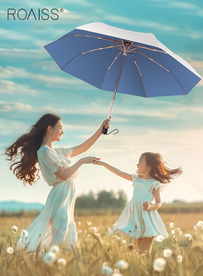 3 Fold Multi-functional Sun Umbrella with Super Sun and UV Protection Double-Layer Vinyl Sunshade 8 Rib Design for Rain and Shine Upf50+ Suitable for Commuting and Traveling Outdoors