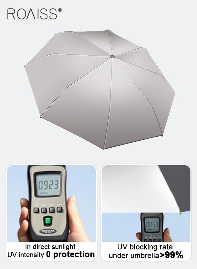 3 Fold Multi-functional Sun Umbrella with Super Sun and UV Protection Double-Layer Vinyl Sunshade 8 Rib Design for Rain and Shine Upf50+ Suitable for Commuting and Traveling Outdoors