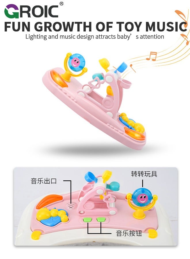 4 in 1 Baby Walker, Foldable, Discover & Play Musical Walker with Removable Footrest, Feeding Tray, 2 Mode Walk-Behind, Adjustable Height, High Back Padded Seat, Activity Walker with Toys