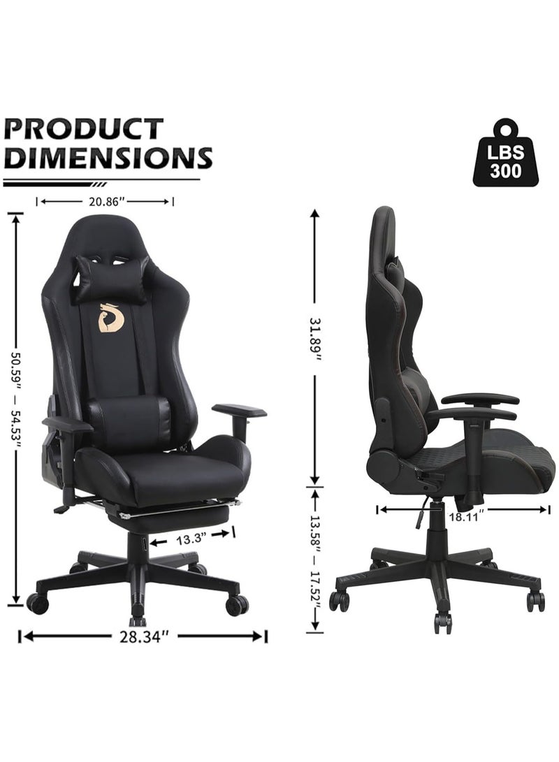 Gaming Chair with Footrest Ergonomic High Back Computer Office Desk Chair with Headrest & Lumbar Support Height Adjustable Leather Swivel Computer Chair for Office or Gaming (Upgraded)