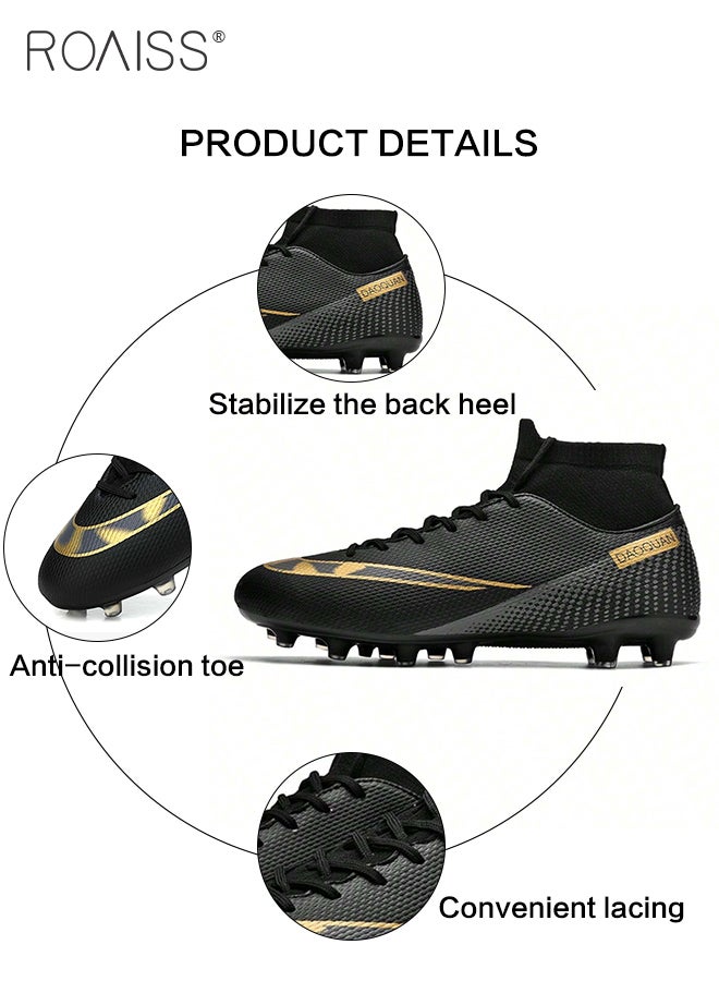 Professional Spikes Soccer Cleats for Man Youth High Top Competition Training Shoes Mens Front Lace up Breathable Outdoor Sneakers Athletic Anti Slip Soft Sole Sports Shoes for All Seasons