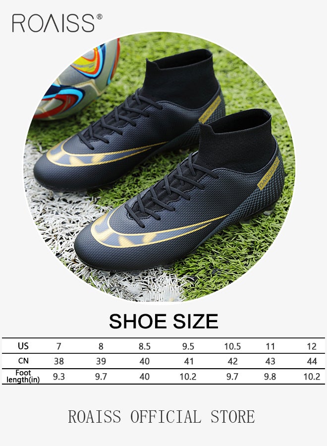 Professional Spikes Soccer Cleats for Man Youth High Top Competition Training Shoes Mens Front Lace up Breathable Outdoor Sneakers Athletic Anti Slip Soft Sole Sports Shoes for All Seasons