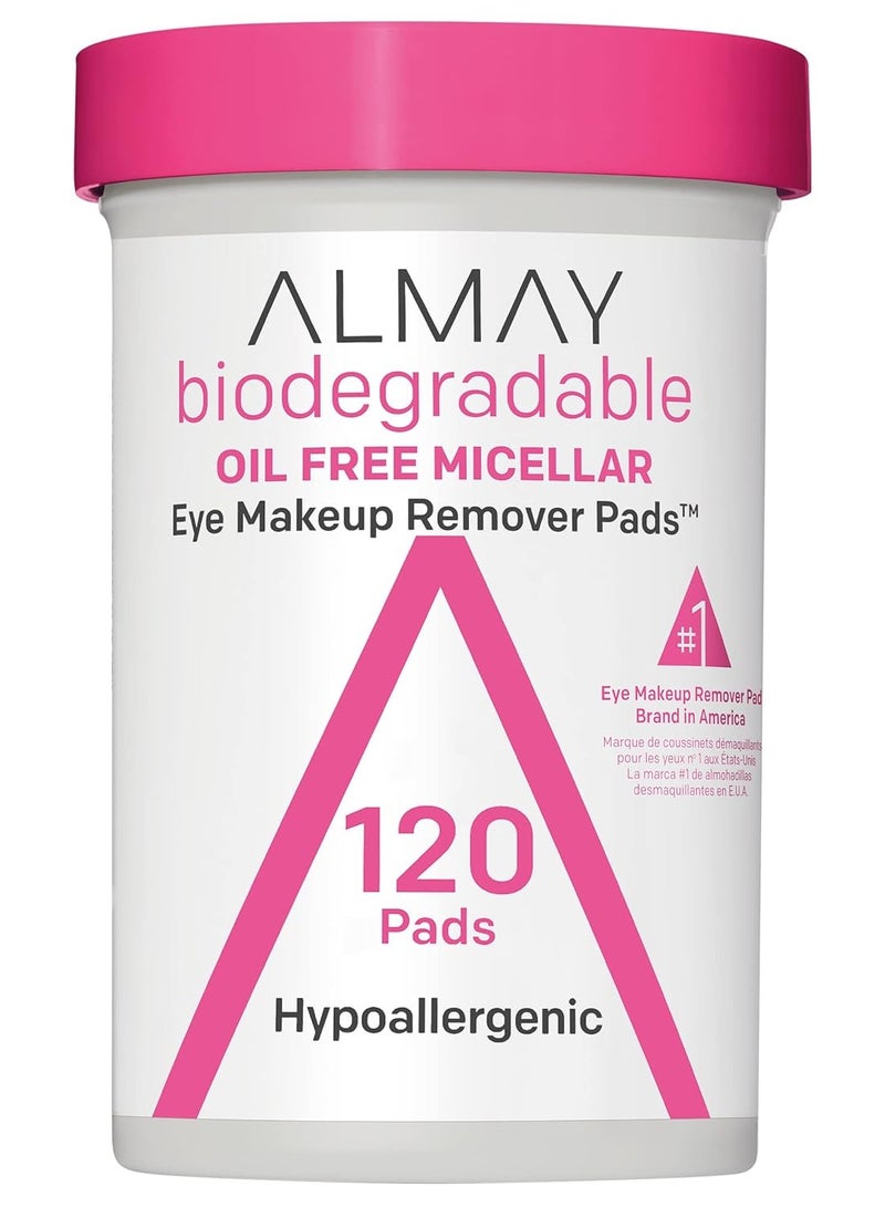 Almay Biodegradable Eye Makeup Remover Pads, Micellar Gentle, Stocking Stuffer for Women, Hypoallergenic, Fragrance-Free, 120 Count (Pack of 1)