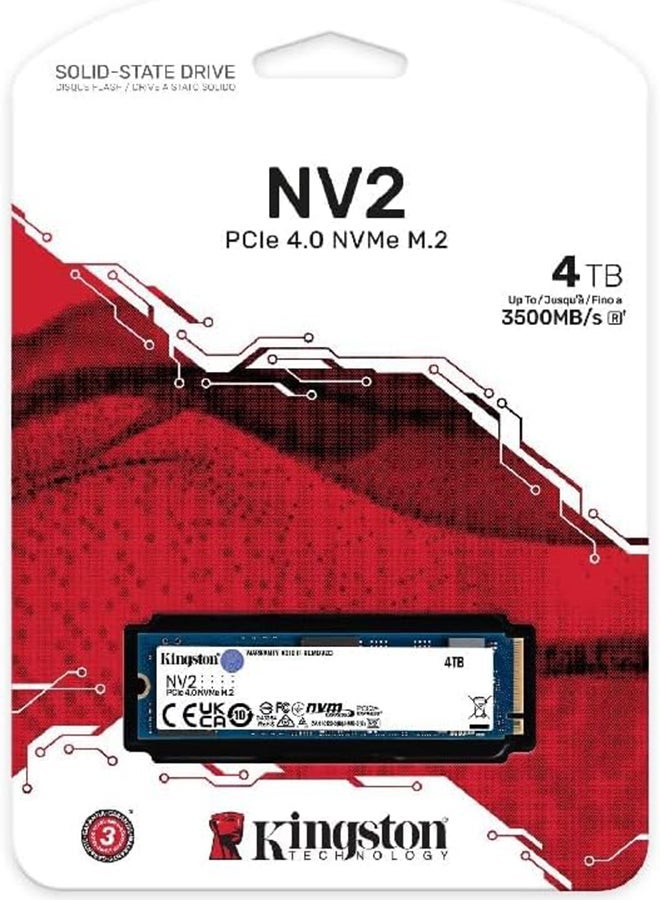 NV2 4TB M.2 2280 NVMe Internal SSD, Up to 3500MB/s Read / 2800MB/s Write Speed, Gen 4x4 NVMe PCIe Performance, 2.17G Vibration Operating | SNV2S/4000G 4 TB