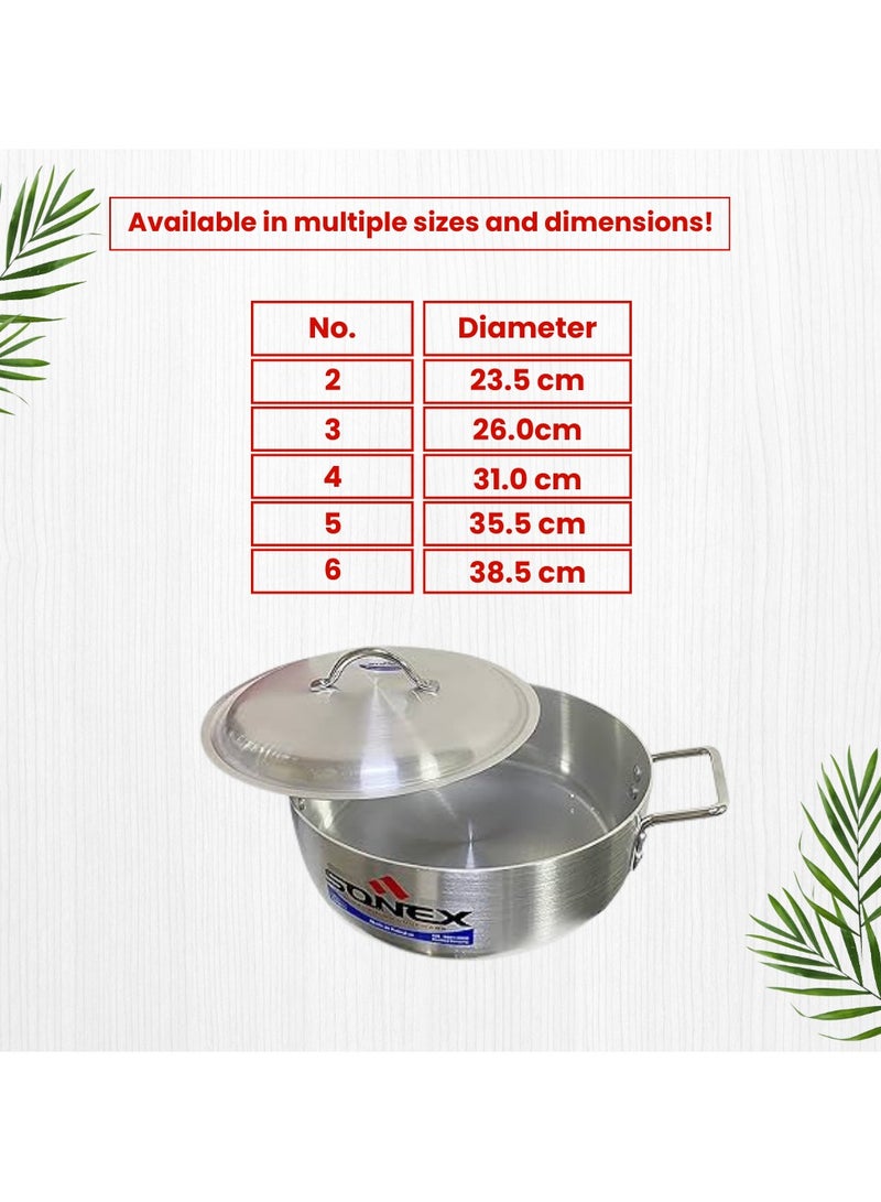 Sonex Fish Pot No.5 (35.5 cm & 11 Ltr), Shallow Cooking Pot With Lid, Premium Aluminum,Excellent Heat Distribution, Ergonomic Handles, Dishwasher Safe, Metal Finish, Silver