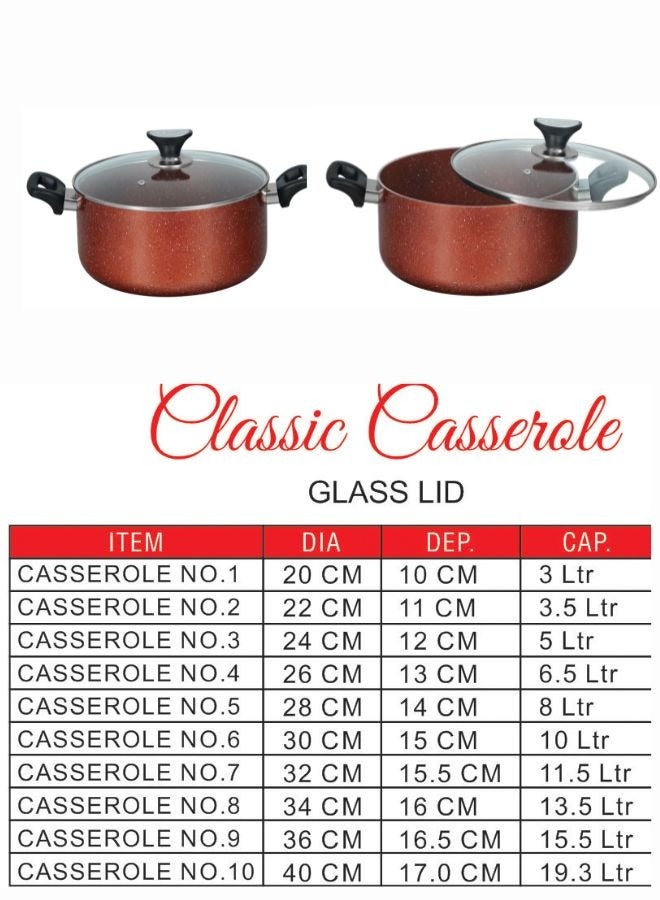 Sonex Casserole Premium Cookware, Even Heating, Tempered Glass Lid, High Quality Aluminum, Non-Stick Coating , Bakelite Heat Resistant Handle, Durable Construction, Easy to Clean, Copper 24Cm.