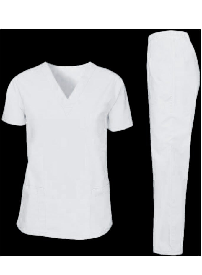 Scrubs Medical Uniform Unisex Top and Pants White Nurse Suit Set