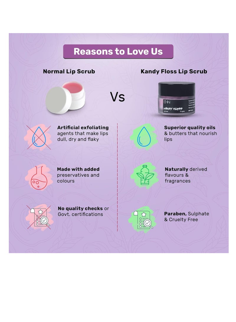 ENN Kandy Floss Tinted Lip Scrub  Lip Moisturizer   Lip Balm   lighten Dark Lips Exfoliating Lips  Raw Sugar  Coconut Oil Kokum Butter   Honey  Vanilla Oil   Vitamin E Natural For Men and Women