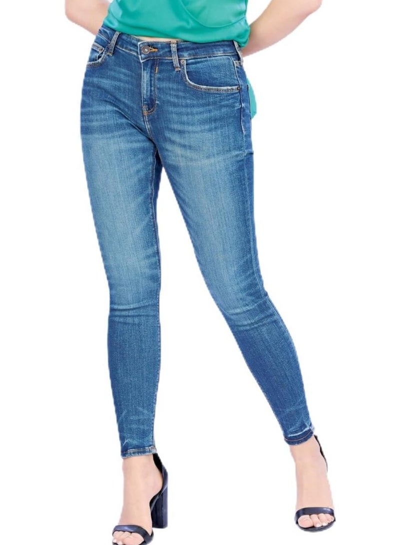 Web Denim Dark Blue Highwaist Skinny Stretchable Straight Denim Pant  Fashionable Comfort Fit Casual Cotton Jeans With Pockets For Women