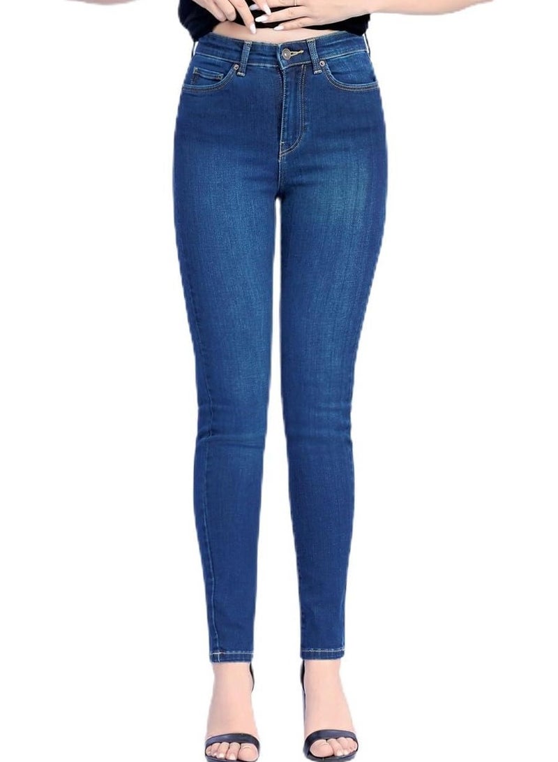 Web Denim Blue Highwaist Skinny Stretchable Straight Denim Pant Fashionable Comfort Fit Casual Jeans With Pockets For Women