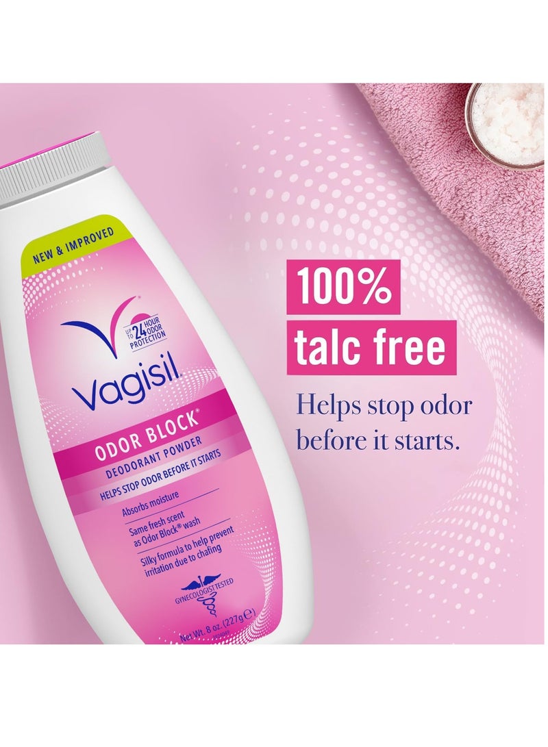 Vagisil Odor Block Deodorant Powder for Women, Helps to Prevents Chafing, Talc-Free, 8 Ounce (Pack of 1)