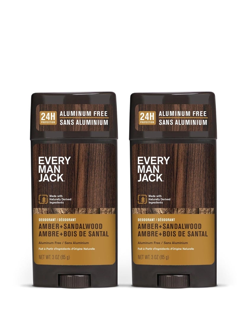 Every Man Jack Amber + Sandalwood Men’s Deodorant - Stay Fresh with Aluminum Free Deodorant For all Skin Types - Odor Crushing, Long Lasting, with Naturally Derived Ingredients - 3oz (2 Pack)