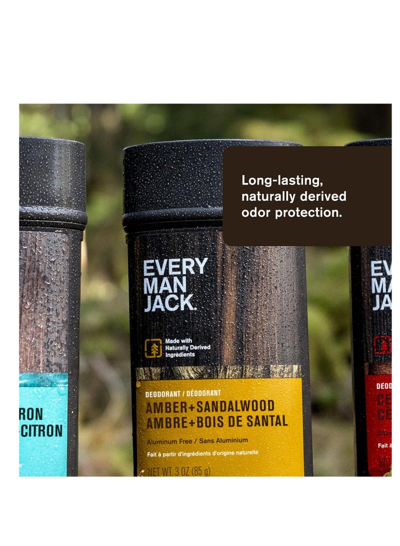 Every Man Jack Amber + Sandalwood Men’s Deodorant - Stay Fresh with Aluminum Free Deodorant For all Skin Types - Odor Crushing, Long Lasting, with Naturally Derived Ingredients - 3oz (2 Pack)