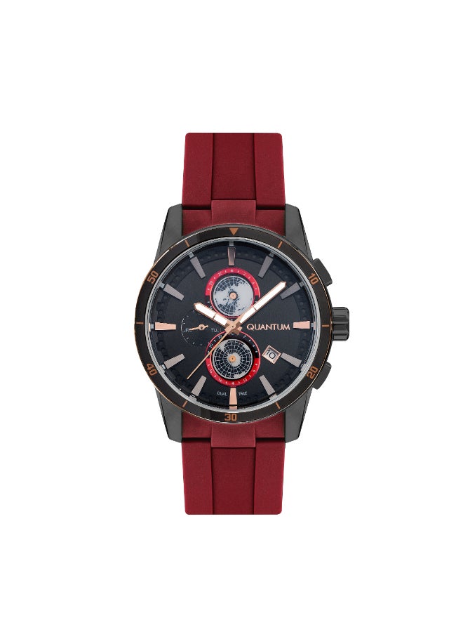 QUANTUM ADG991.668 Men Multi Function Display Watch & Silicone Strap Red