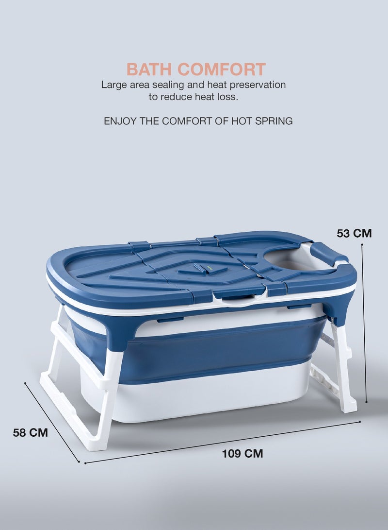 Baybee Haven Foldable Baby Bath Tub for Kids & Adults, Portable Baby Mini Swimming Pool for Kids Teens with Foldable Anti Skid Base, Closing Lid & Drainer, Kids Bathtubs for Adults Boy Girl (Blue)