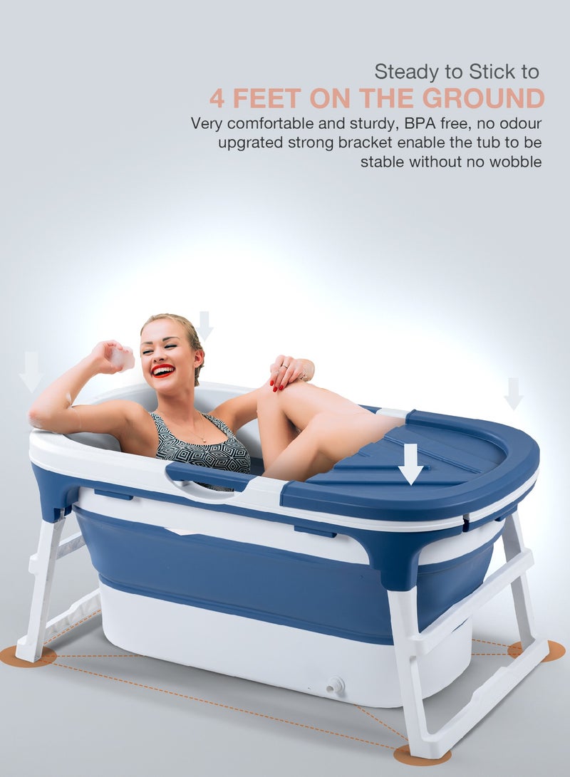 Baybee Haven Foldable Baby Bath Tub for Kids & Adults, Portable Baby Mini Swimming Pool for Kids Teens with Foldable Anti Skid Base, Closing Lid & Drainer, Kids Bathtubs for Adults Boy Girl (Blue)