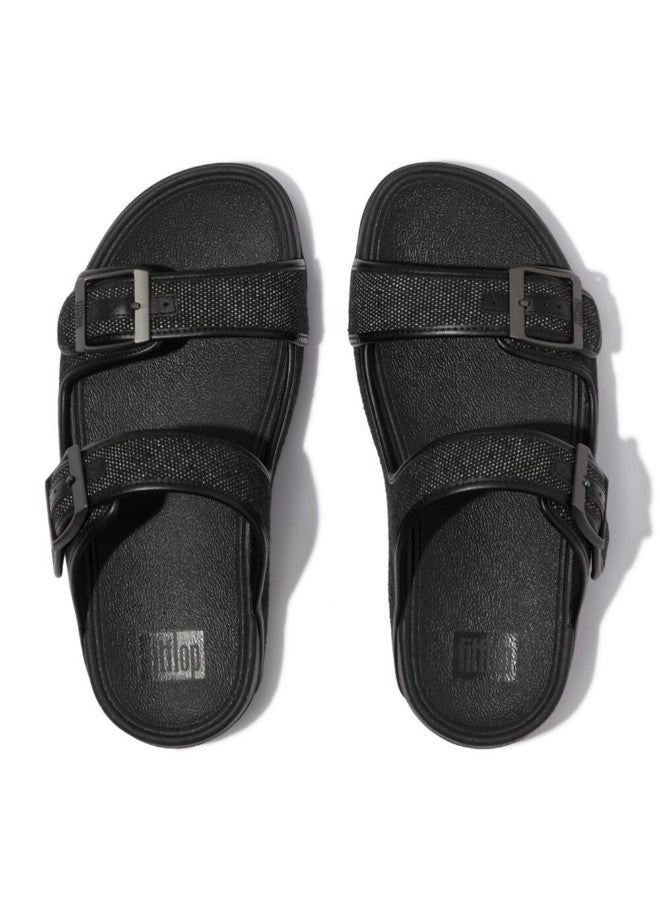049-801 Fitflop Men Gogh Moc Mens Buckle Two-Tone Canvas Slide HB3-001 Black