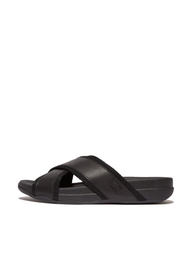 049-802 Fitflop Men Surfer Men'S Webbing/Leather Cross Slides HB9-001 Black