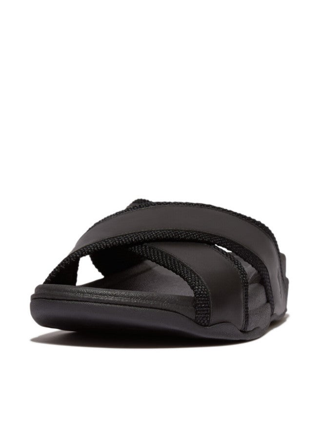 049-802 Fitflop Men Surfer Men'S Webbing/Leather Cross Slides HB9-001 Black