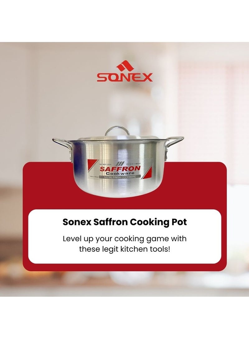 Sonex Saffron Cooking Pot 26 cm,  Capacity 6.5 Ltr, Cookware With Lid,Ergonomic Handle For Secure Grip,Premium Aluminum Metal Finish,Durable & Light Weight, Silver