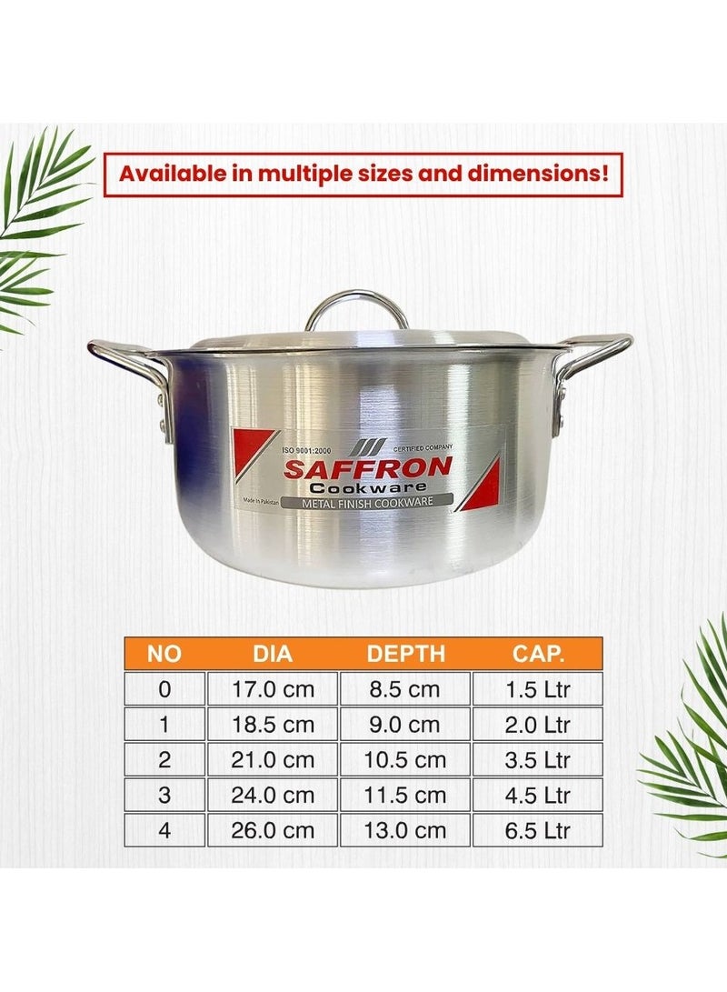 Sonex Saffron Cooking Pot 26 cm,  Capacity 6.5 Ltr, Cookware With Lid,Ergonomic Handle For Secure Grip,Premium Aluminum Metal Finish,Durable & Light Weight, Silver