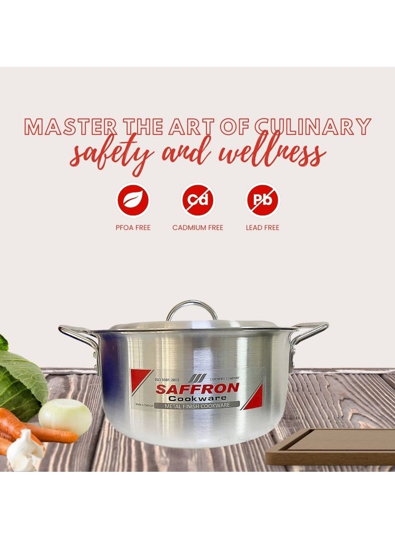 Sonex Saffron Cooking Pot 26 cm,  Capacity 6.5 Ltr, Cookware With Lid,Ergonomic Handle For Secure Grip,Premium Aluminum Metal Finish,Durable & Light Weight, Silver
