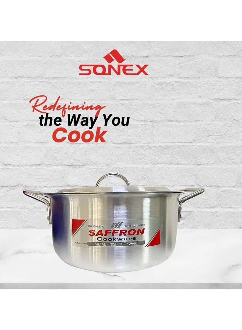Sonex Saffron Cooking Pot 26 cm,  Capacity 6.5 Ltr, Cookware With Lid,Ergonomic Handle For Secure Grip,Premium Aluminum Metal Finish,Durable & Light Weight, Silver
