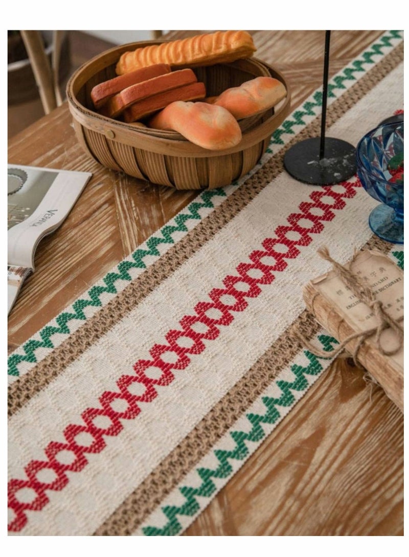 Creative Bohemian Ethnic Table Runner, Colorful Plaid Cotton Linen Braided Tassel Rectangular Coffee Table Tablecloth Home Party Restaurants Kitchen Holiday Wedding Decorations (12